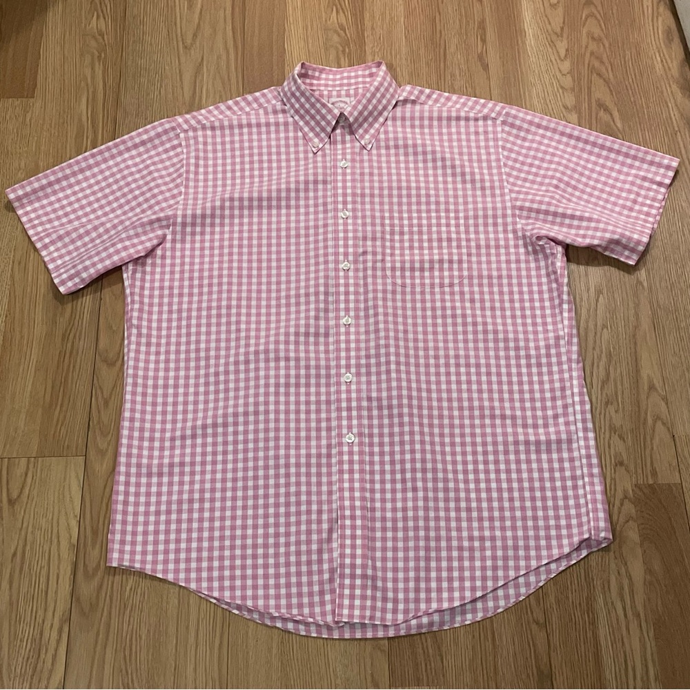 Brooks Brothers Men’s Large Short Sleeve Button Down Shirt Link Gingham Check